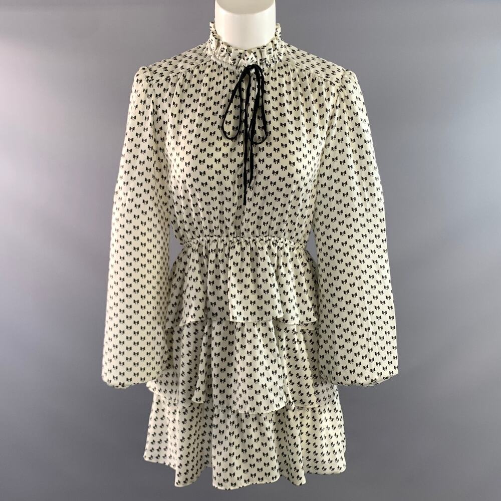 MAJE Size S White Black Polyester Bow Knee Length Dress